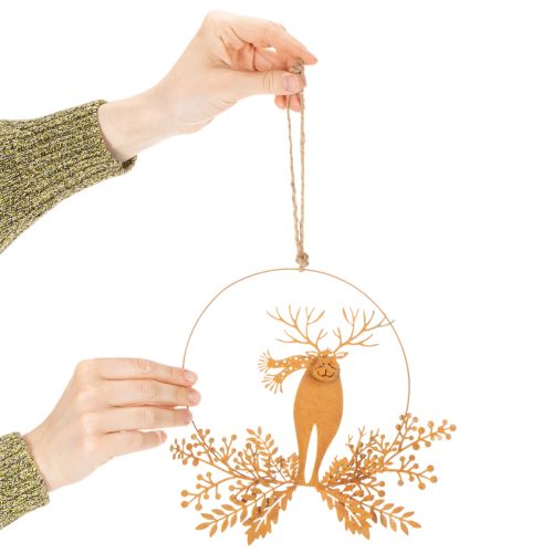 Dekoring für Weihnachten, Rentier im Ring, Weihnachtsmann mit Geschenk, Metalldeko Edelrost Ø18cm 2er-Set | Floristik24.de