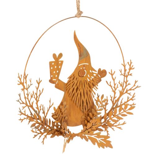 Dekoring für Weihnachten, Rentier im Ring, Weihnachtsmann mit Geschenk, Metalldeko Edelrost Ø18cm 2er-Set | Floristik24.de