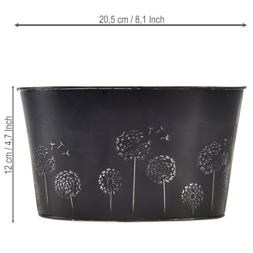 Dekoschale Metall Oval Schwarz Silber Blumen 20,5×12,5×12cm | Floristik24.de