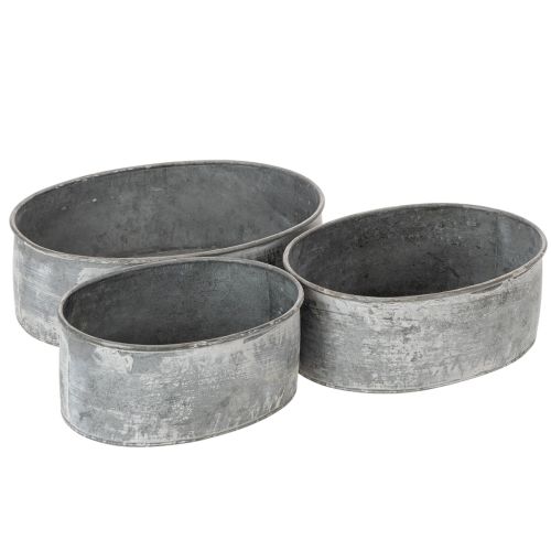 Artikel Dekoschale Metall Steckschale Oval Grau L22,5/19,5/16cm 3er-Set