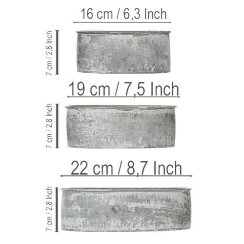 Artikel Dekoschale Metall Steckschale Oval Grau L22,5/19,5/16cm 3er-Set