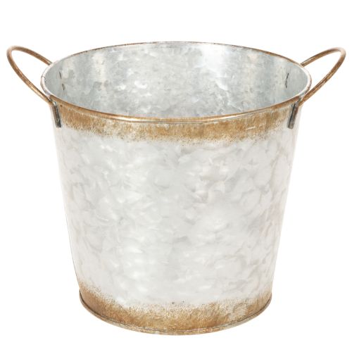Dekotopf mit Griffen, Pflanzeimer, Metallgefäß Silbern, Edelrost Ø17cm H16,5cm | Floristik24.de
