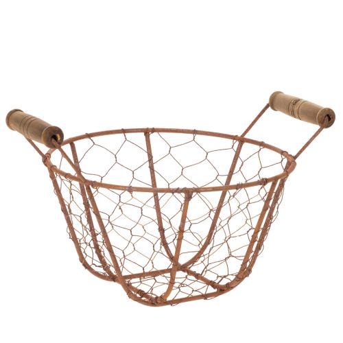 Drahtkorb Metall Korb mit Henkel Holz Rost Deko Ø18cm kaufen | Floristik24.de