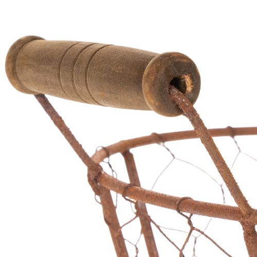 Drahtkorb Metall Korb mit Henkel Holz Rost Deko Ø18cm | Floristik24.de