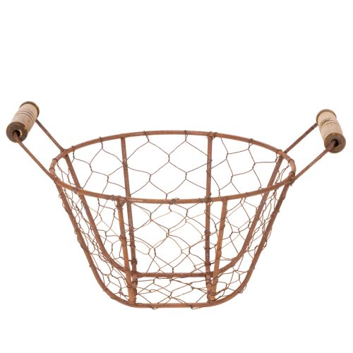 Drahtkorb Metall Korb mit Henkel Holz Rost Deko Ø18cm | Floristik24.de