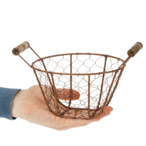 Drahtkorb Metall Korb mit Henkel Holz Rost Deko Ø18cm | Floristik24.de