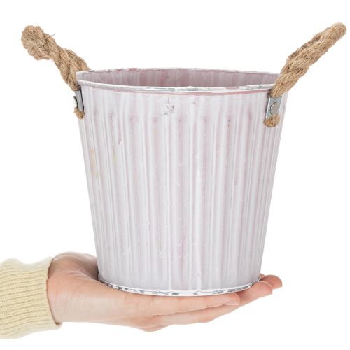 Eimer zum Bepflanzen, Übertopf mit Henkeln, Metalldeko Rosa/Grün/Gelb Shabby Chic Ø16,5cm H15cm 3er-Set | Floristik24.de