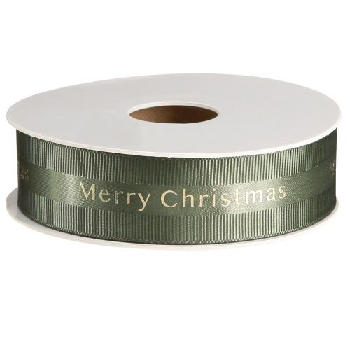 Floristik24 Festliches Weihnachtsband in Dunkelgrün mit goldenem 'Merry Christmas' Schriftzug Breit 25mm Länge 20m