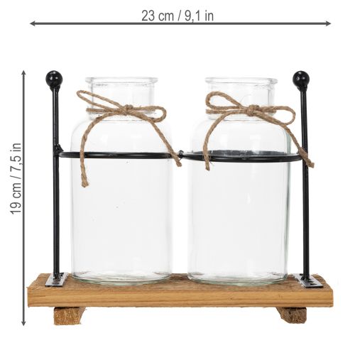 Flaschenvase Deko Flaschen Glas Holz 23x12x19,5cm 2St | Floristik24.de