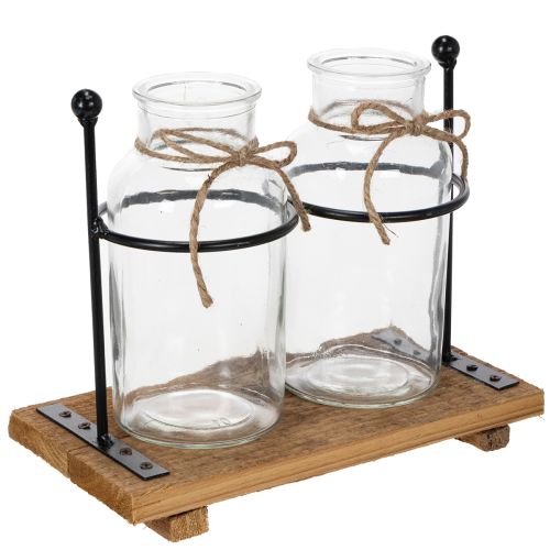 Flaschenvase Deko Flaschen Glas Holz 23x12x19,5cm 2St kaufen | Floristik24.de