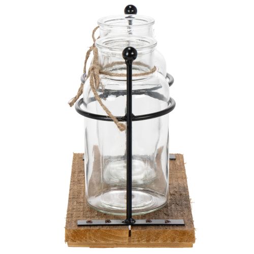 Flaschenvase Deko Flaschen Glas Holz 23x12x19,5cm 2St | Floristik24.de