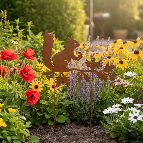 Gartenstecker Eichhörnchen auf Ast Edelrost Metall H42cm 3St | Floristik24.de