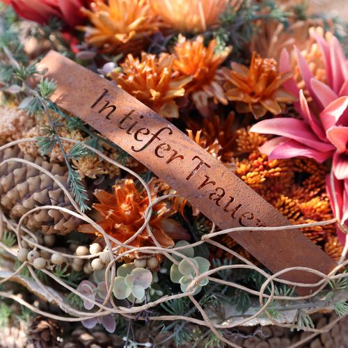 Gedenkspruch-Anhänger „In tiefer Trauer“ Rost 25×3cm 6St