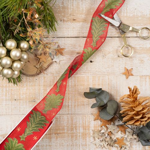 Geschenkband Tannenbaum mit Sternen 40mm 15m | Floristik24.de