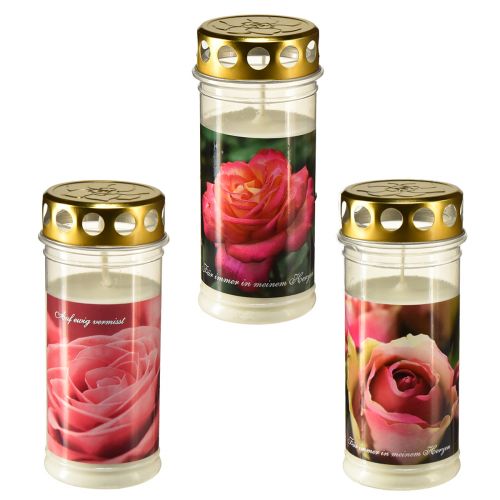 Artikel Grabkerzen mit Rosen Motiv Grabschmuck Ø7cm H18cm 3St