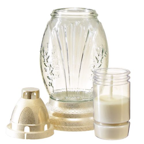 Grablicht Glas Vase Retro Grablaterne Klar Weiß Gold Ø11cm H26,5cm | Floristik24.de