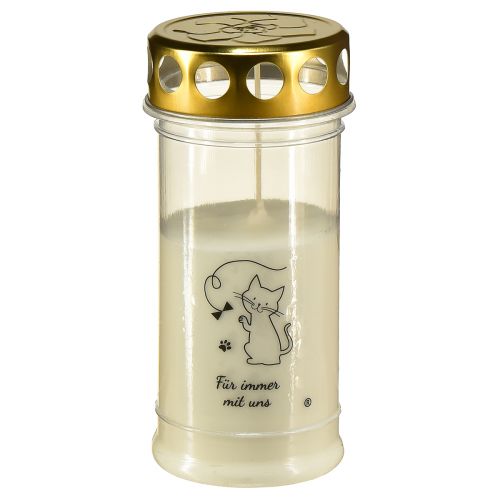 Artikel Grablicht Katze Grabkerzen für Tiere Weiß Gold Ø7cm H16,5cm