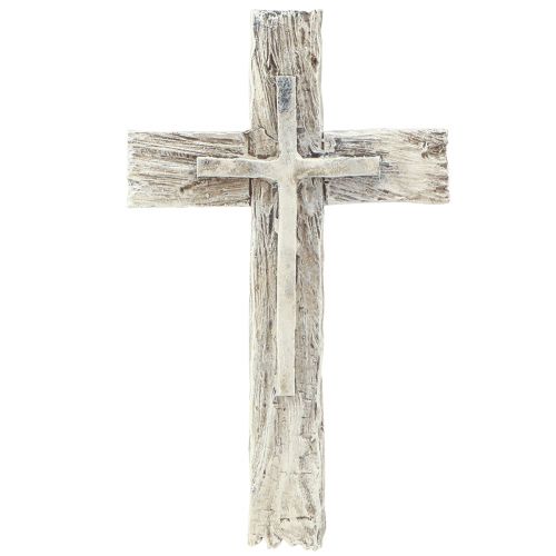 Floristik24 Grabschmuck Kreuz rustikal Grau Weiß Polyresin 12×7cm 6 St