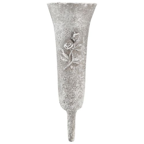 Floristik24 Grabvase Grau Vase zum Stecken mit Rosen Motiv H26cm 2St