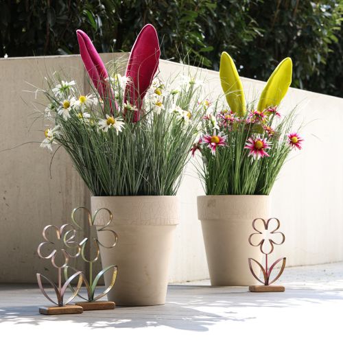 Floristik24 Hasen Deko Ohren Pink für Ostern Beflockt Stab H56cm