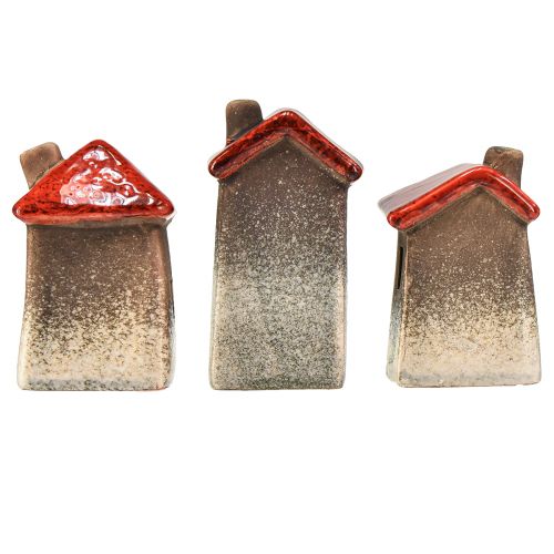 Romantische Keramik-Häuser mit Herzmotiv – Rot & Naturtöne, 11cm – Liebevoll gestaltete Winterdeko – 3 St | Floristik24.de