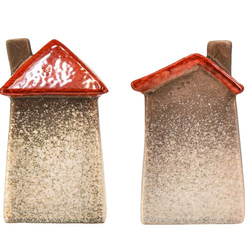 Liebevolle Keramik-Häuser – Herzdesign, Rot & Natur, 17.5 cm – Romantische Deko für zu Hause 2 St | Floristik24.de