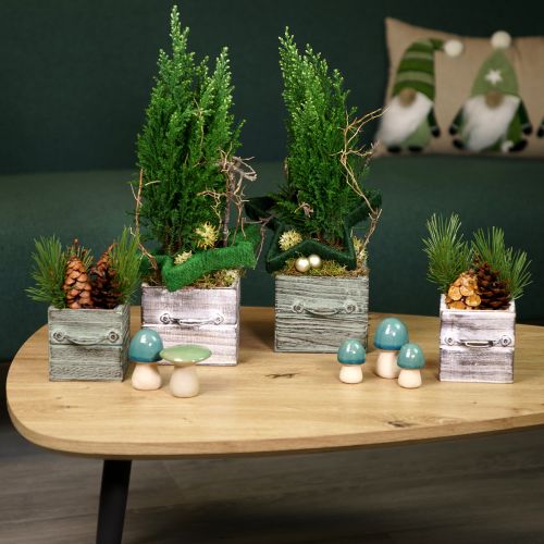 Floristik24 Holz Schubladen Set mit Griff, Weiß Gewischt, 12x12cm & 9x9cm - Rustikale Aufbewahrung – Set aus 2 St