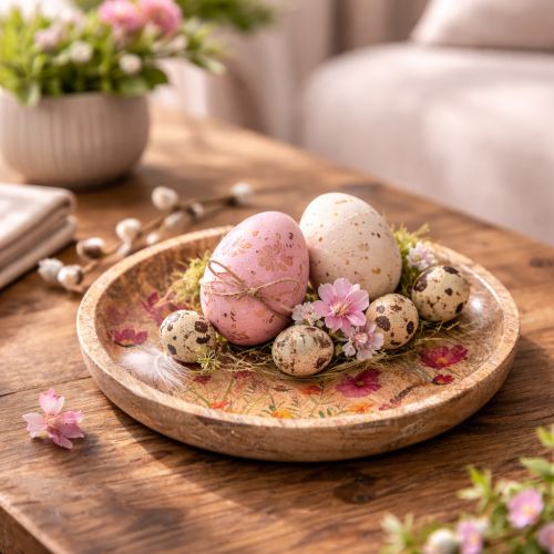 Artikel Holzteller Blumen Schmetterling Natur Pink Ø15cm 3St