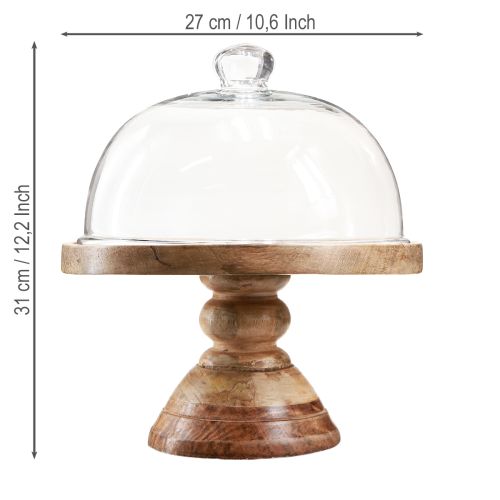 Artikel Holzteller mit Glaskuppel Deko Käseglocke Ø27cm H31cm
