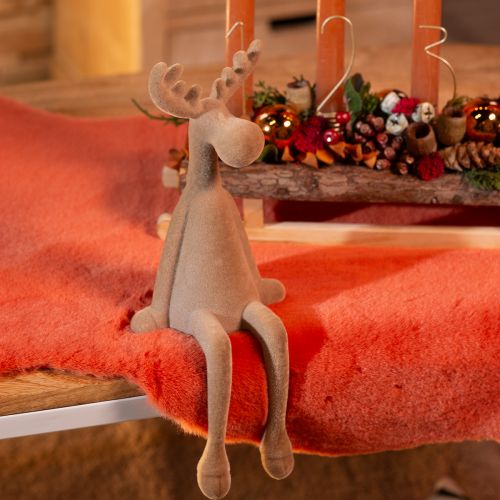 Floristik24 Kantenhocker Elch beflockt Kantensitzer Braun 31cm 3 St