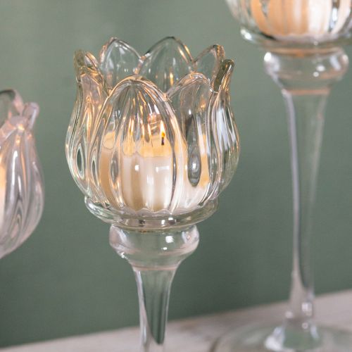 Artikel Kerzenhalter Glas Blume für elegantes Tischdeko Event und Hochzeit 22cm