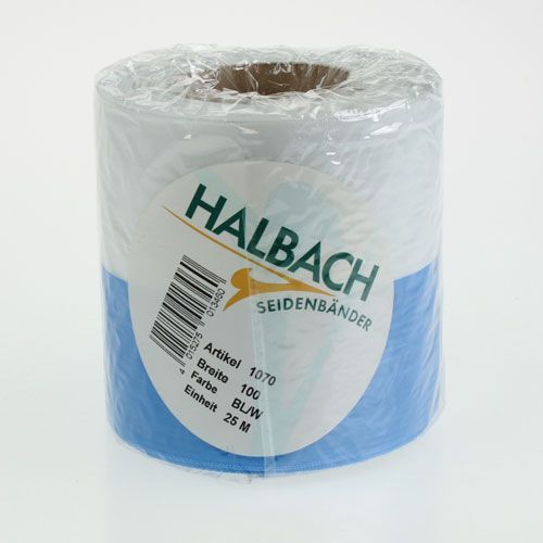 Artikel Kranzband Moiré Blau-Weiß 100mm Dekoband Taft