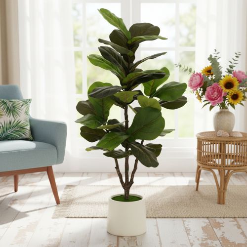 Künstliche Ficus lyrata 120 cm dekorativ für Wohnzimmer | Floristik24.de