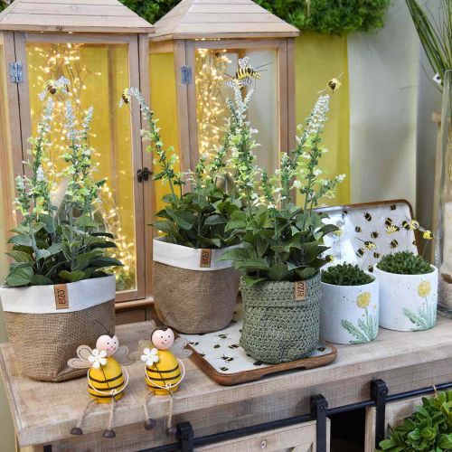 Floristik24 Künstlicher Lavendeltopf, Deko-Lavendel, Seidenblume in Weiß