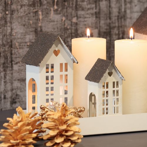 Lichthaus Set Metall drei Häuser auf Tablett 35cm 1Set | Floristik24.de