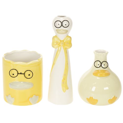 Figur Ente mit Brille Keramik als fröhliche Frühlings- und Sommerdeko 25cm 3St