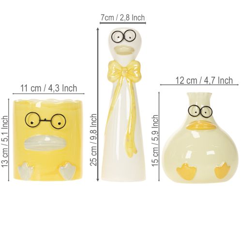 Figur Ente mit Brille Keramik als fröhliche Frühlings- und Sommerdeko 25cm 3St | Floristik24.de