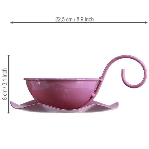 Artikel Metall Deko Tasse mit Unterteller Pink H8cm Ø11,5cm 2St