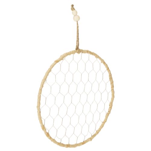 Floristik24 Boho Metall-Dekoring Silber Ø28cm mit Natur-Raffia, 4er Set - Hängedekoration, Wanddeko