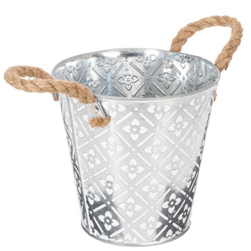 Metalltopf zum Bepflanzen, Blumentopf mit Henkeln, Pflanzgefäß mit Blumenmuster Ø18cm | Floristik24.de