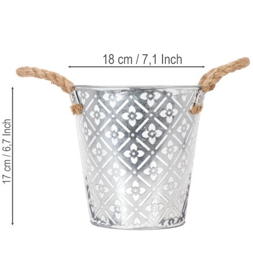 Metalltopf zum Bepflanzen, Blumentopf mit Henkeln, Pflanzgefäß mit Blumenmuster Ø18cm | Floristik24.de
