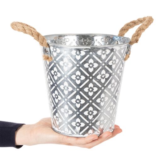 Metalltopf zum Bepflanzen, Blumentopf mit Henkeln, Pflanzgefäß mit Blumenmuster Ø18cm | Floristik24.de