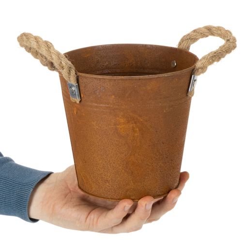Metalltopf mit Griffen, Kräutertopf, Rostdeko Ø16,5cm H15cm | Floristik24.de