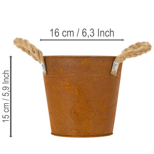 Metalltopf mit Griffen, Kräutertopf, Rostdeko Ø16,5cm H15cm | Floristik24.de