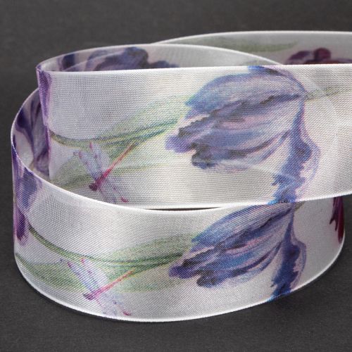 Organzaband Chiffonband Papageientulpen Lila 40mm 18m | Floristik24.de