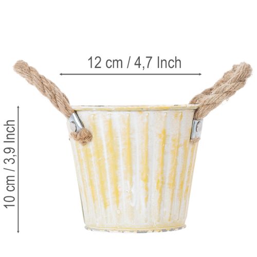 Pflanzeimer, Metalltopf mit Henkeln, Dekogefäß zum Bepflanzen Rosa/Grün/Gelb Shabby Chic Ø12cm H10cm 3er-Set | Floristik24.de