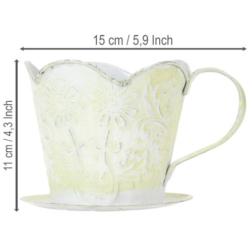 Pflanzgefäß, Deko-Kaffeefilterhalter, Metalltasse zum Bepflanzen, Blumendeko Grün, Weiß Shabby Chic H11cm Ø11cm | Floristik24.de