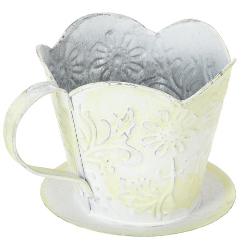 Pflanzgefäß, Deko-Kaffeefilterhalter, Metalltasse zum Bepflanzen, Blumendeko Grün, Weiß Shabby Chic H11cm Ø11cm | Floristik24.de