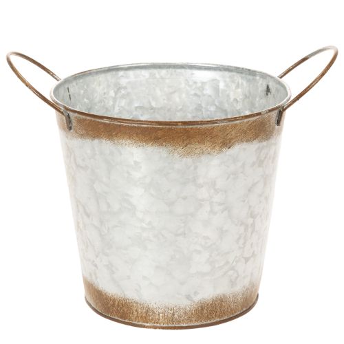 Pflanzgefäß aus Metall, Blumenschale, Pflanztopf mit Henkeln Silbern, Edelrost Ø18cm H20cm | Floristik24.de