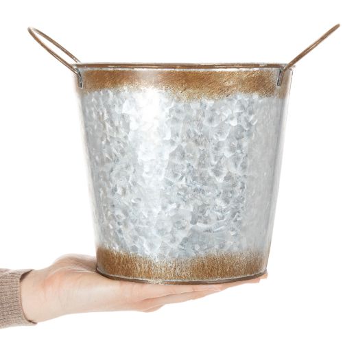 Pflanzgefäß aus Metall, Blumenschale, Pflanztopf mit Henkeln Silbern, Edelrost Ø18cm H20cm | Floristik24.de